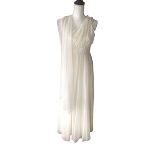 COCO of CALIFORNIA  Vintage White Gown Sash Long Shoulder Hostess Wedding 60-70s